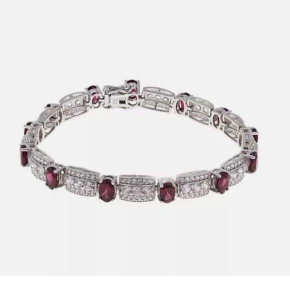 HSN Colleen Lopez Sterling Oval Rhodolite & White Zircon 7" Line Bracelet - Picture 2 of 7